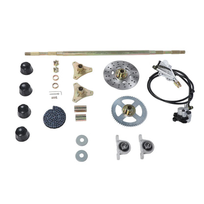Go Kart Rear Axle Assembly 29in Axle Length Sturdy Chain Sprockets Disc Brake Calipers Kit for 50cc 70cc 90cc ATV Quads