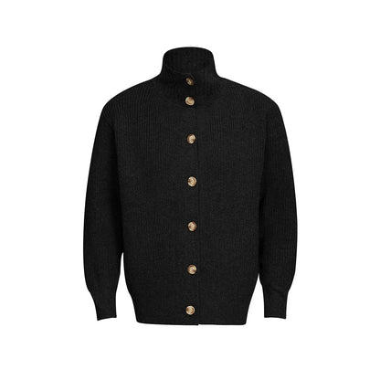 2025 autumn and winter new American retro solid color stand up collar knitted cardigan men's loose button sweater jacket