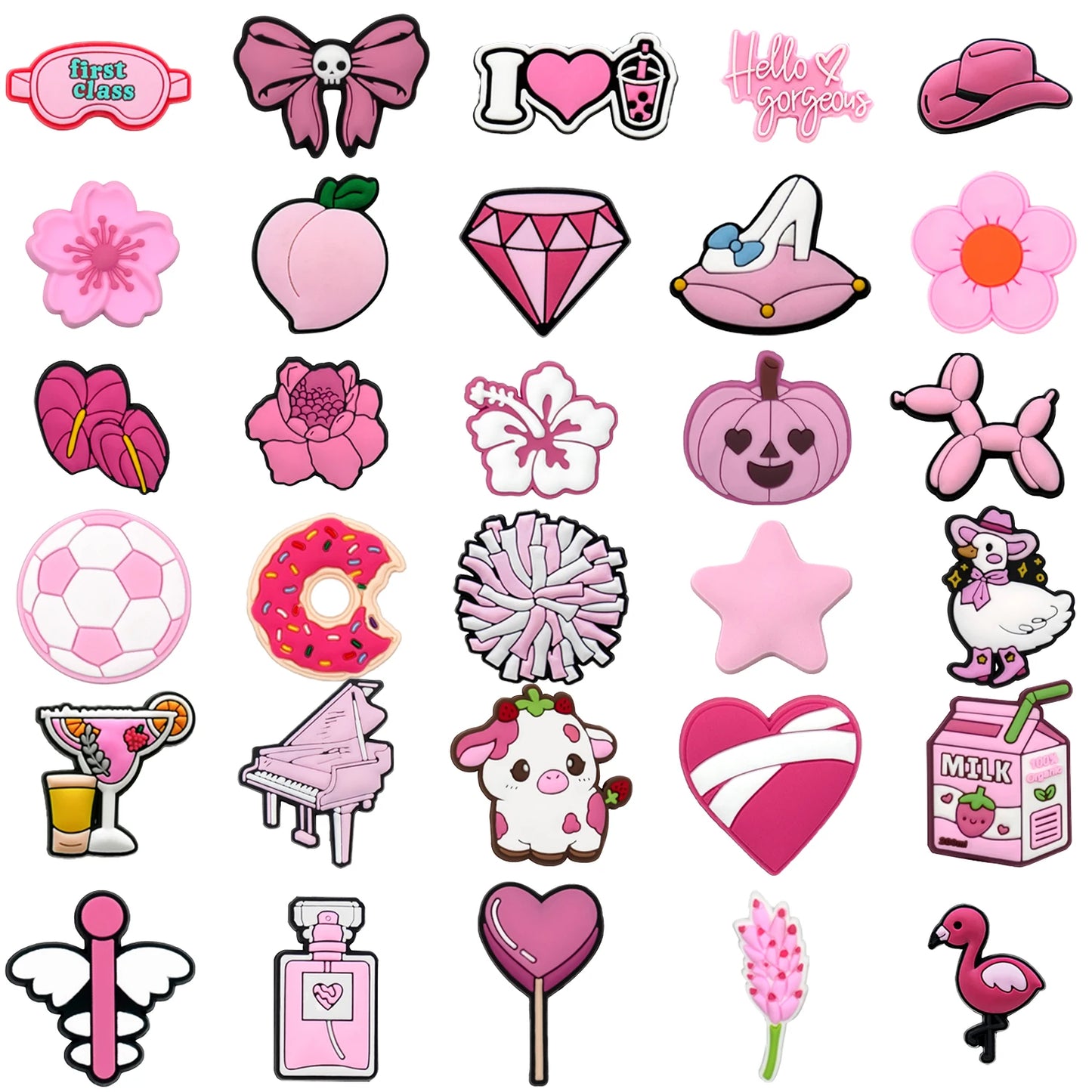 1/30/90PCS Pink Peach Donuts Milk Cow Shoe Charms Perfume Flower Heart Piano Shoe Accessories Decoration Fits All Clogs for Wome