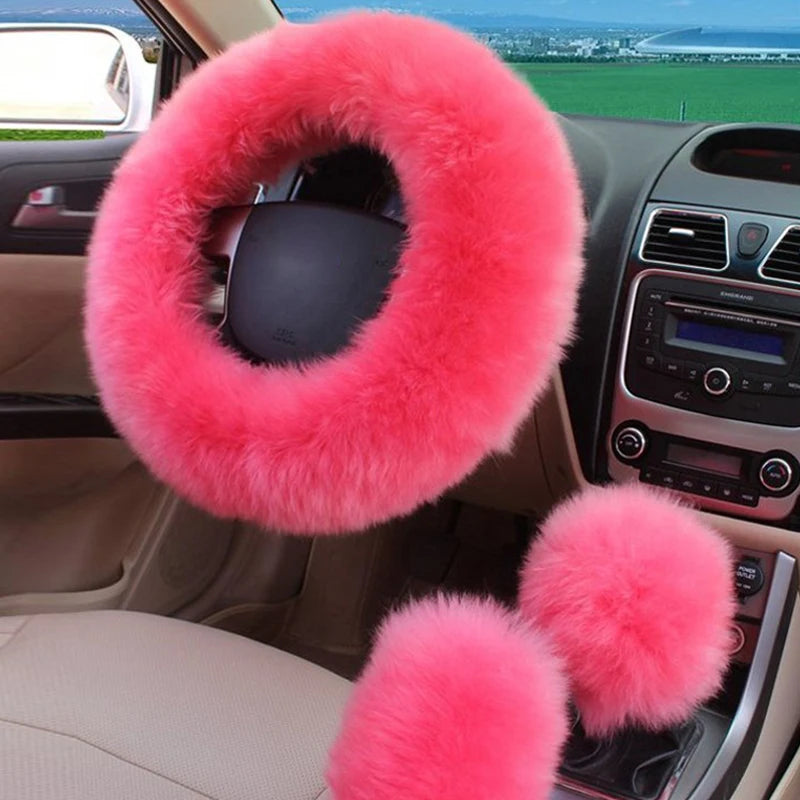 New Car Fluffy Plush Steering Wheel Cover Fashion Winter Warm Fleece Non-slip Handle Gloves Ladies Car Decoration Accessories