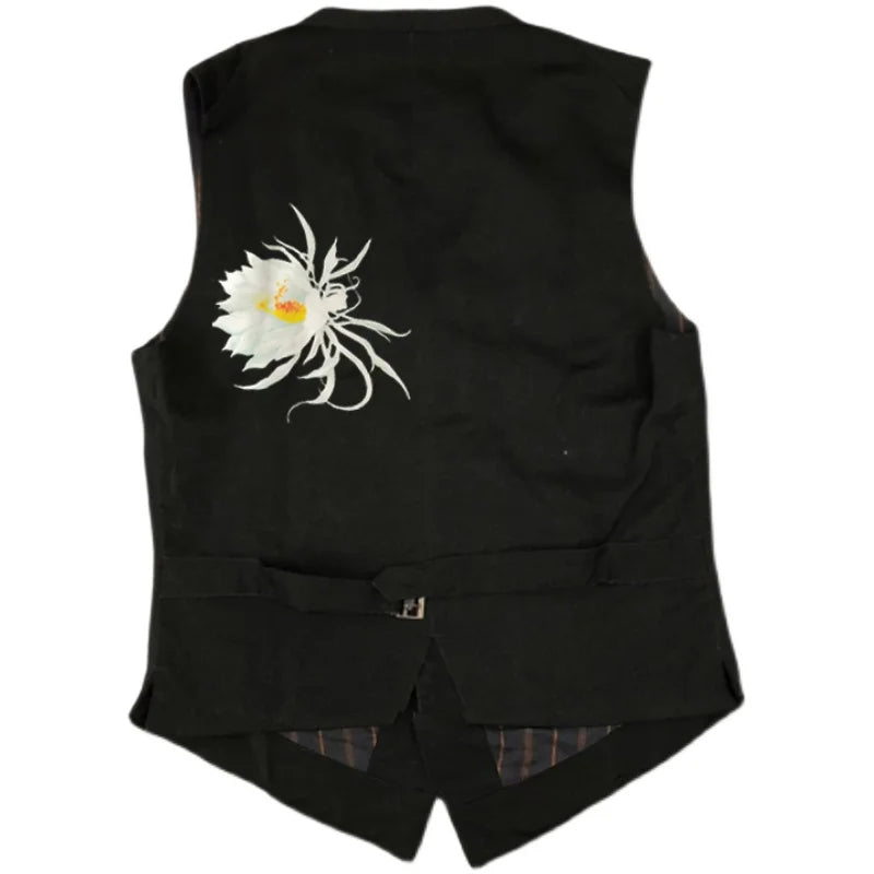 YAMAMOTOstyle Homme Men'S Suit Vest For Men Flower Waistcoat Unisex Gilet Men Vests For Women Simple Breasted Casual Man Vest