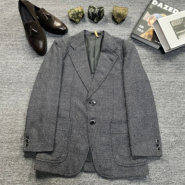 Vintage Unisex Woolen Suit Jacket Simple Casual Plaid Retro Style Warm Windproof Interview Commuting Business Casual Wear