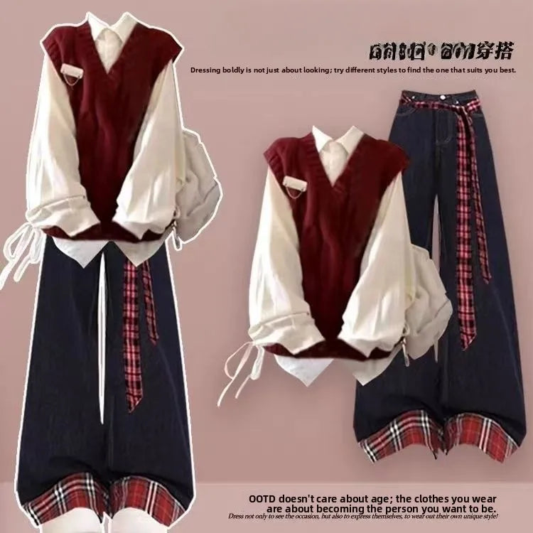 Early Autumn Knitted Women's Two-Piece Set Cool And Dynamic Korean Style Commuter College Fashion Casual Wear Polyester Inner...