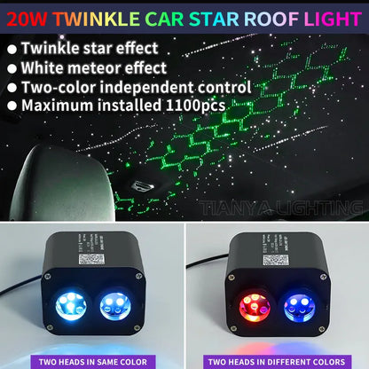 20W Meteor Twinkle Starry Sky Car Star Ceiling Lamp Roof Led Fiber Optic Light Music Sensing Ambient Light Double Color Control