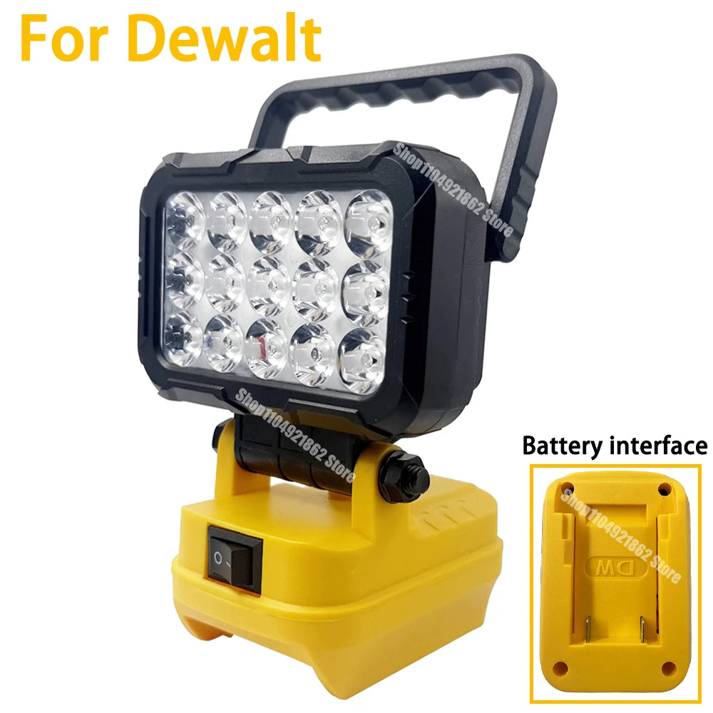 Power Tool Parts for Makita for Milwaukee for Dewalt 18V Lithium Battery LED Work Lights Lamp Hand Lantern Spotlight USB Charger