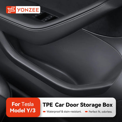 YZ For Tesla Model 3/Y/YL Highland Juniper Car Door Side Storage Box Front Rear Side TPE Door Storage Organizer Tray Accessories