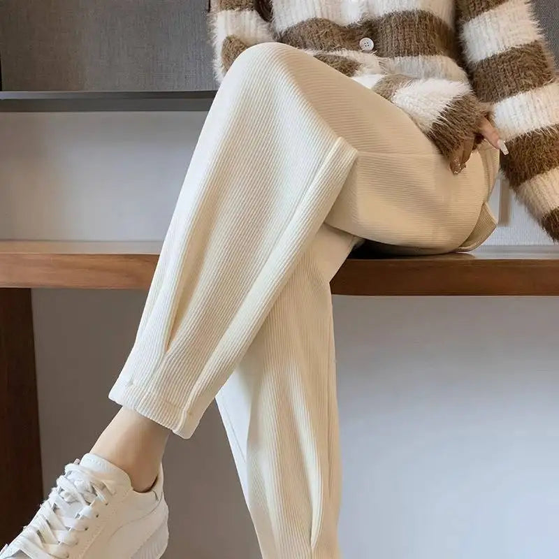 Autumn Winter High Waist Loose Thickened Fleece Harlan Pants Women's Casual Trousers Carrot Style Comfortable Loose Fit