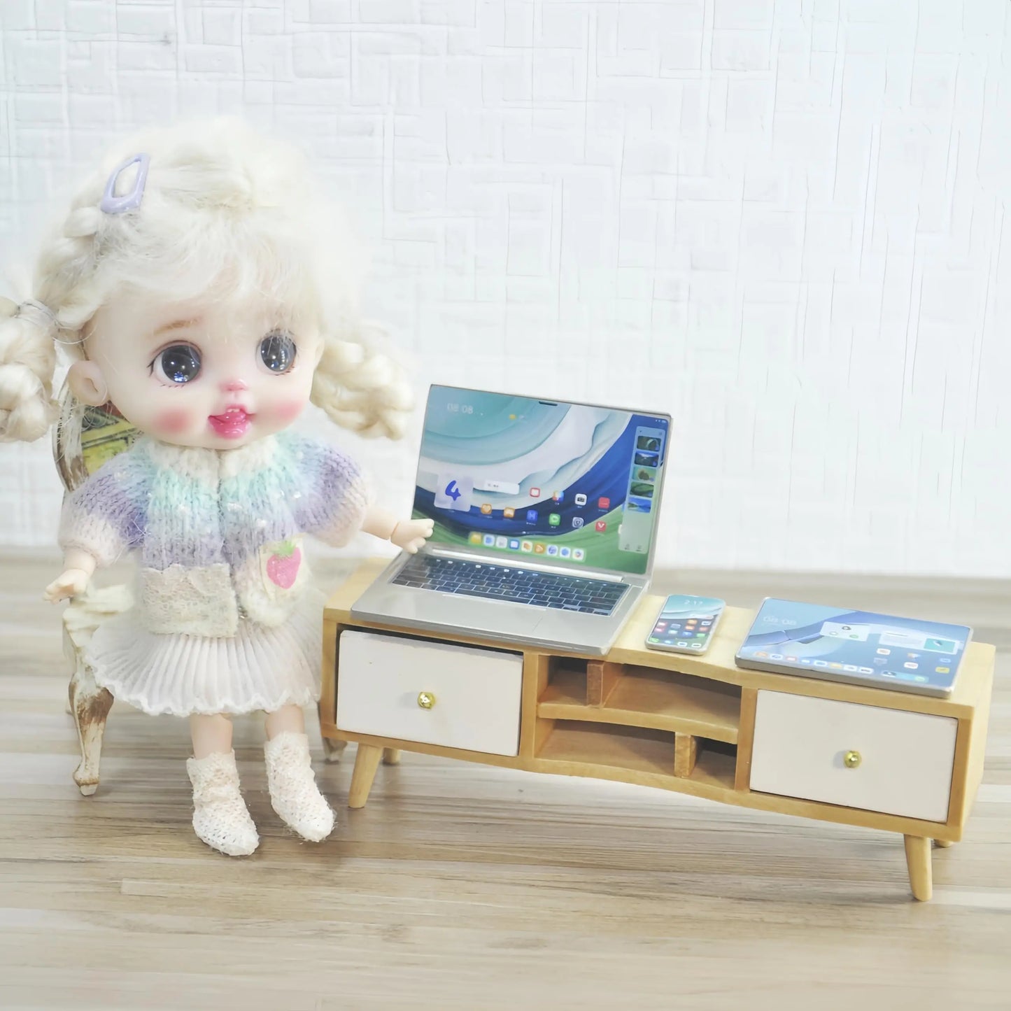 3pcs Simulation Mini Laptop Computer Phone Dollhouse Miniature 1:12 Alloy Crafts Dollhouse Decor for Doll House DIY Accessories