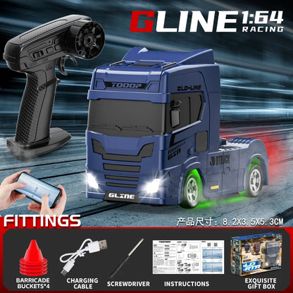 1:64 Mini Drift RC Truck Head 4WD Full Proportional Control 15KM/H High-Speed 2-Speed Type-C Charging for kids Birthday Gift