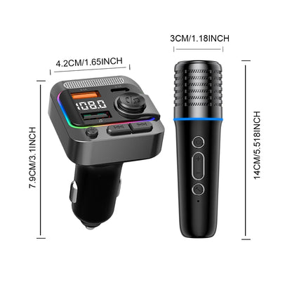 Bluetooth 5.3 Car FM Transmitter Type-C Dual USB Charging Car Audio MP3 Player Hands Free Calling with Karaoke Car Microphones