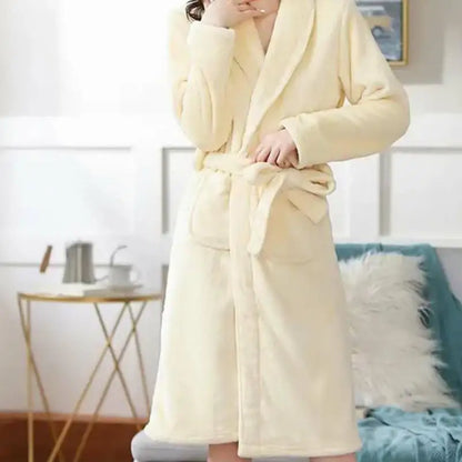 Thickened Long Coral Fleece Robe for Women Autumn Winter Plush Flannel Sleepwear Ankle-Length Men's Bathrobe Home Clothes