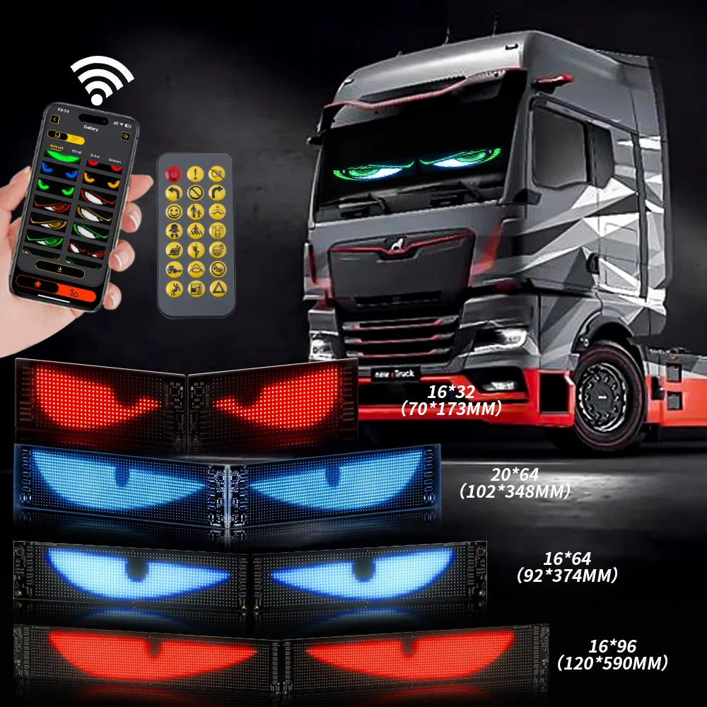 1/2PCS Devil Eyes Light USB-Powered LED Matrix Panel DIY Programmable Flexible LED Screen with App Control for Cars Windshield