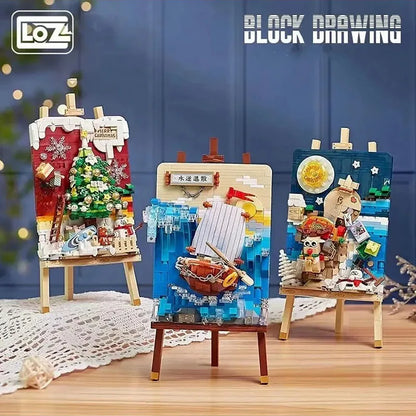 Christmas Sleigh Hanging Painting Building Block Set DIY Creative Drawing Board Assembly Ornaments Children's Toys Gifts