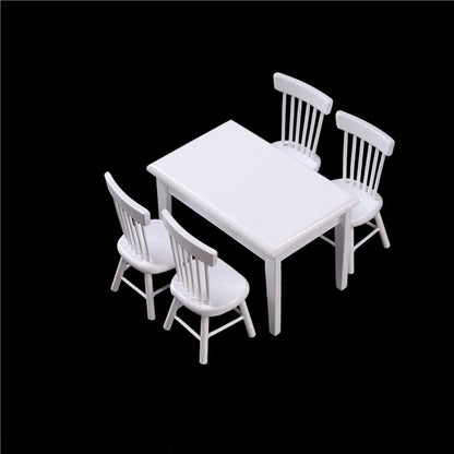 5Pcs/Set 1:12 Dollhouse Miniature Wooden Dining Table Chair Set Doll House Kitchen Furniture Toy