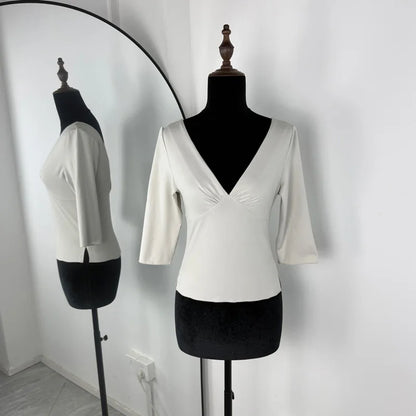 Tossy Summer V-Neck Sexy T-Shirts Top Women Patchwork Casual Solid Slim Commute Y2k Top Pullover Female Backless Tee Top 2026