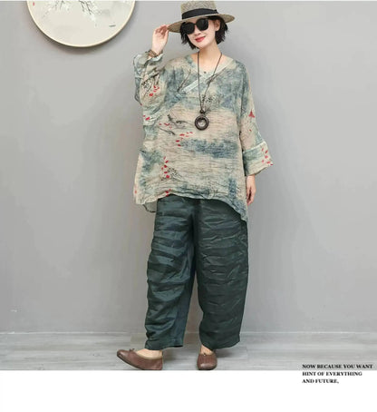 Artistic Ramie Pant Women Summer Lightweight Loose Casual Long Pants LX5871
