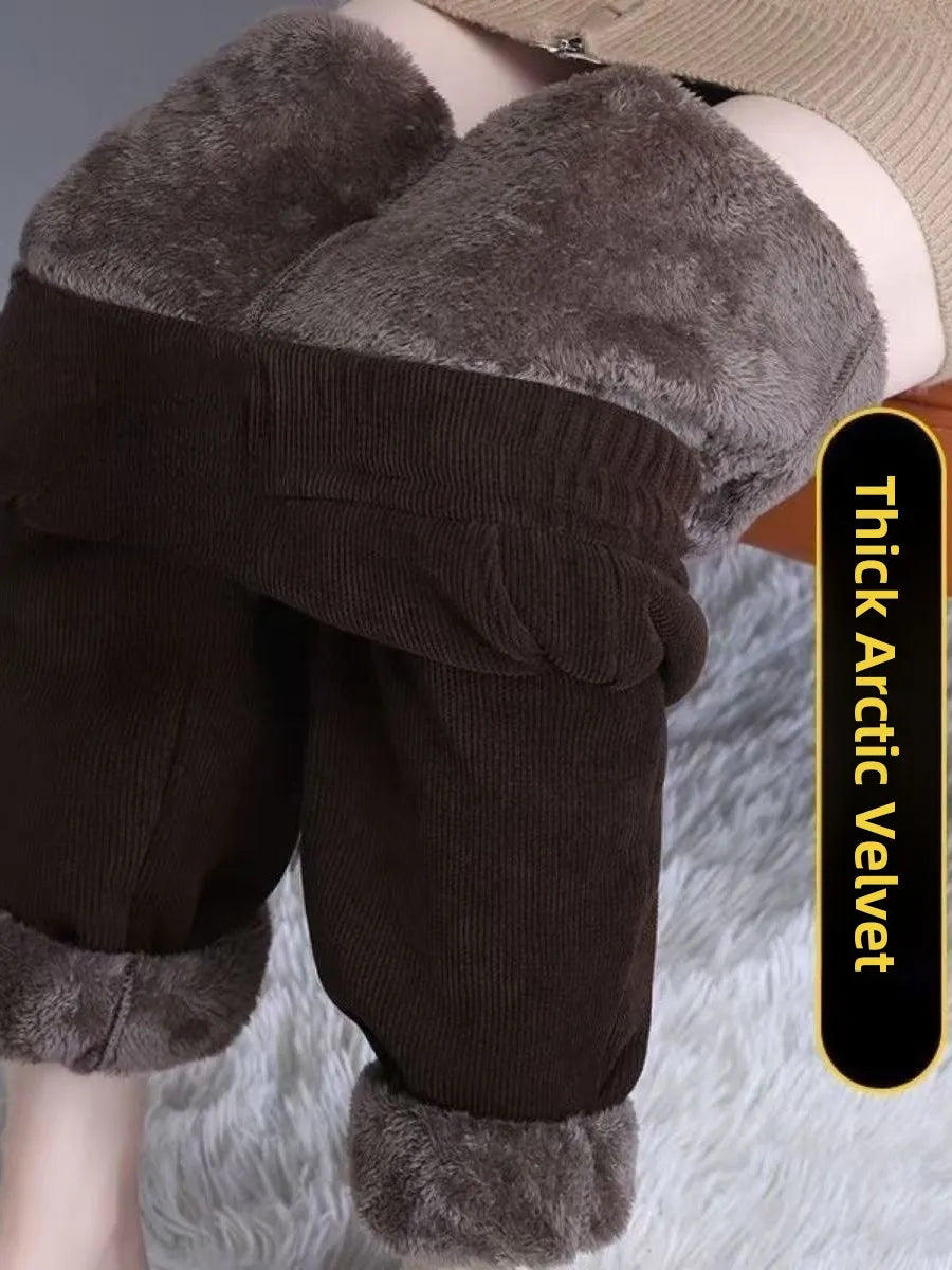 High Waist Flannel Lined Thickened Corduroy Pants for Women Autumn Winter Casual Harlan Pants Versatile Comfortable Cotton Pants