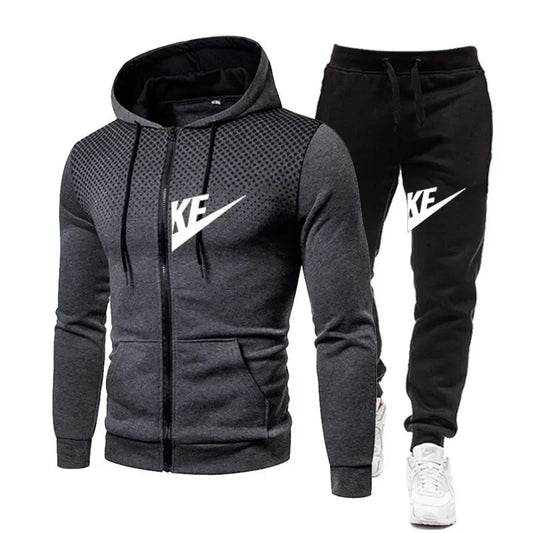 Autumn and winter zipper hooded sweatshirt + long pants set for men's new fashion casual outdoor fitness two-piece set