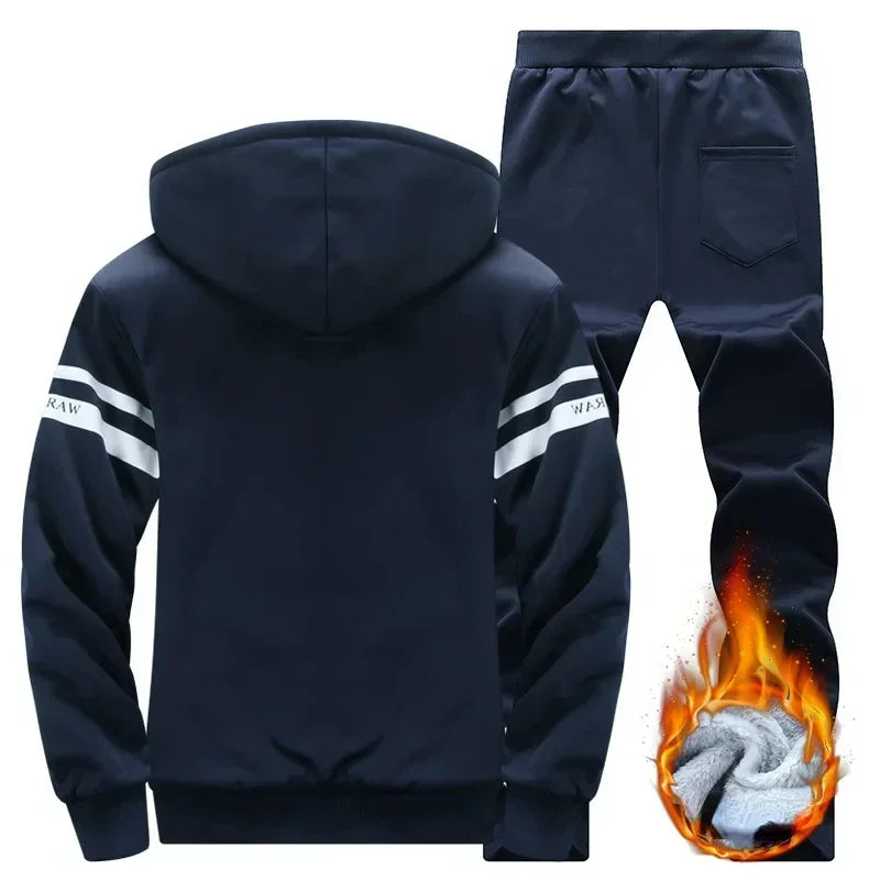 2025 Plus 6XL  Winter Men's Casual Sports Plush Set Hooded Coat Korean Edition Warm and Thickened Two Piece Set Clothes for Men