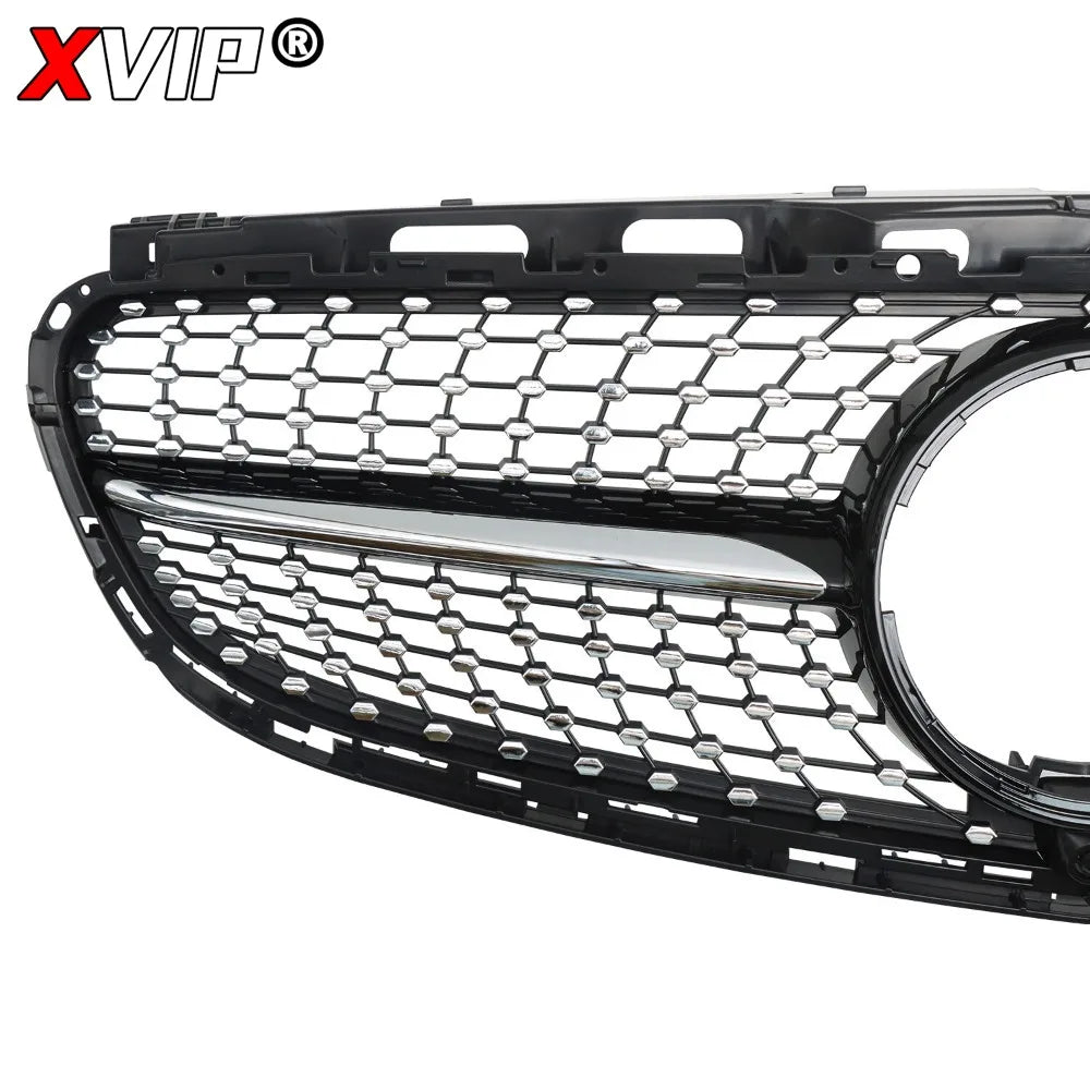 XVIP Chrome Black Diamonds Style Upper Grille Grill For Mercedes Benz E-Class W212 4 Door 2014-16 E200 E250 E300 E350 E400 E500