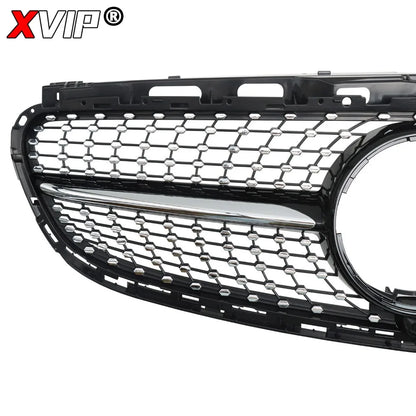 XVIP Chrome Black Diamonds Style Upper Grille Grill For Mercedes Benz E-Class W212 4 Door 2014-16 E200 E250 E300 E350 E400 E500