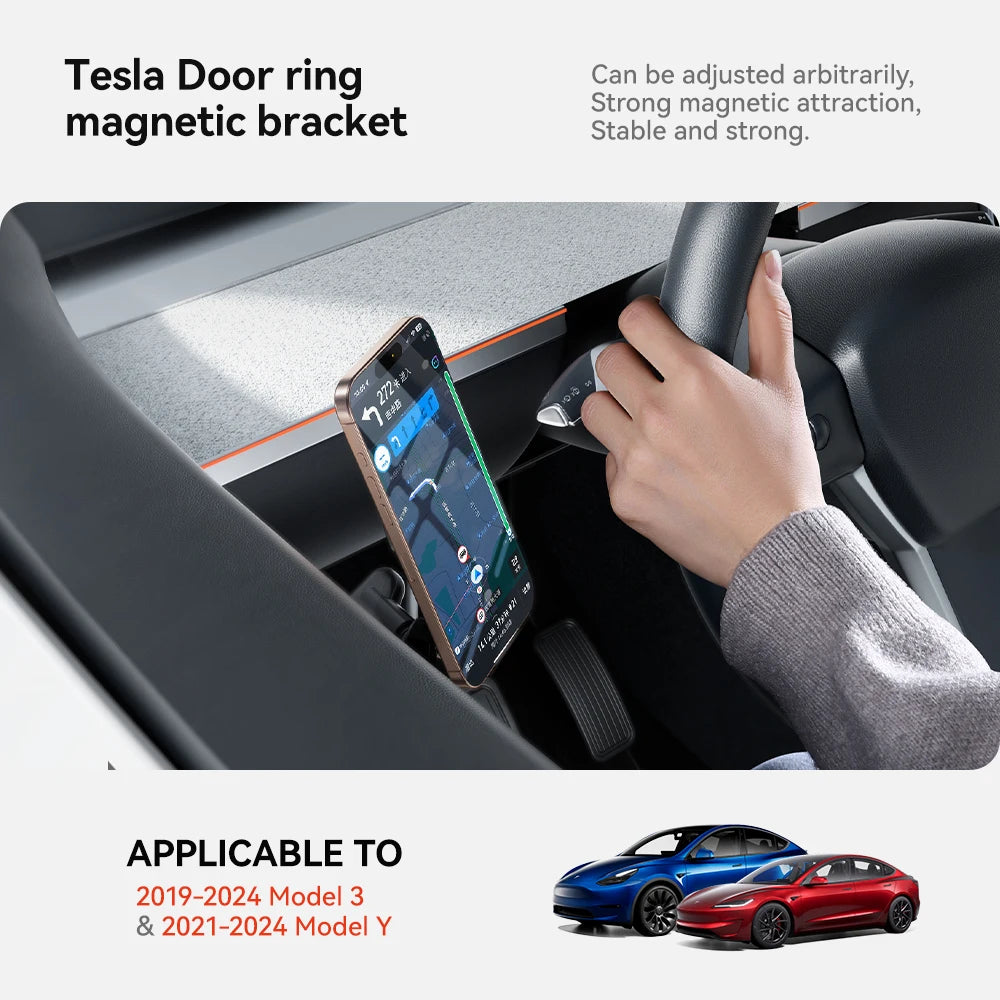 YZ For Tesla Model 3 Y Highland Juniper Door Handle Magnetic Car Phone Holder 360 Degree Rotation Metal Car Mount for All Phones