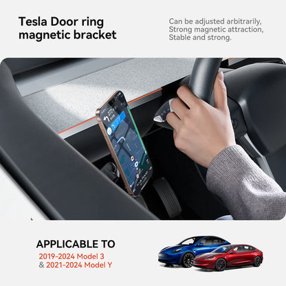 YZ For Tesla Model 3 Y Highland Juniper Door Handle Magnetic Car Phone Holder 360 Degree Rotation Metal Car Mount for All Phones