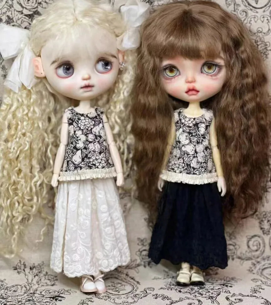 1SET classic vintage style Blythe/landoudou dress +collar (Fit for Lulu,ymy24,Ob22,24,26,zone, Jenny)