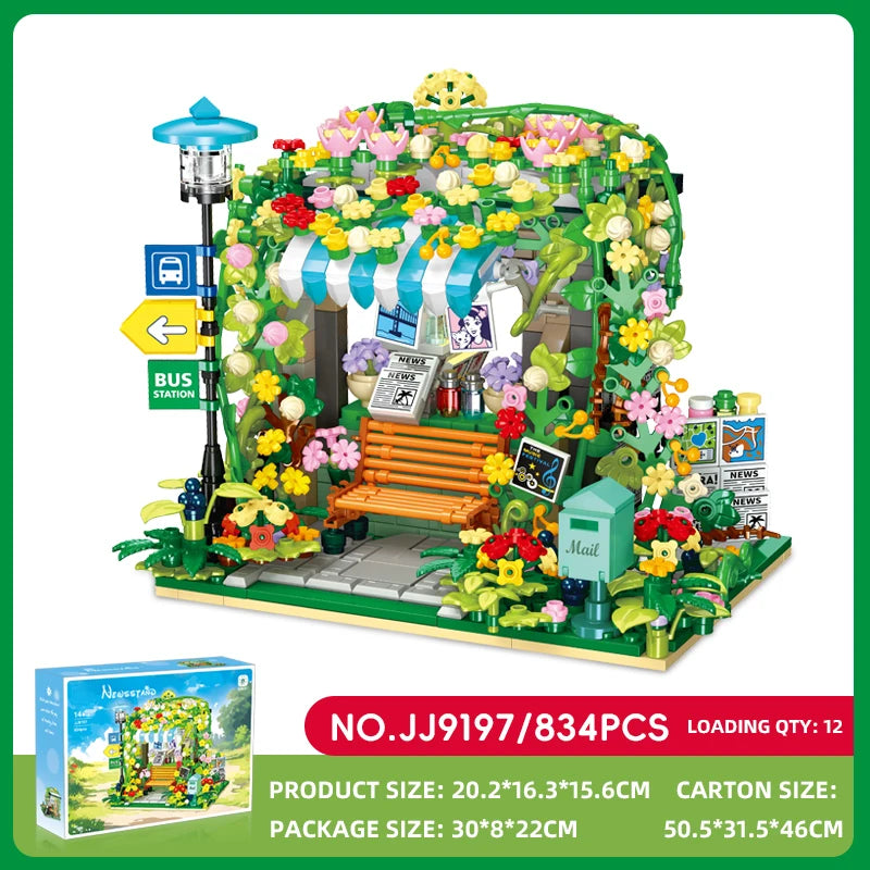 834PCS MOC Street Scene Gazebo Building Blocks DIY Architectural Model STEM Educational Toys Kit Girls Kids Birthday Gift