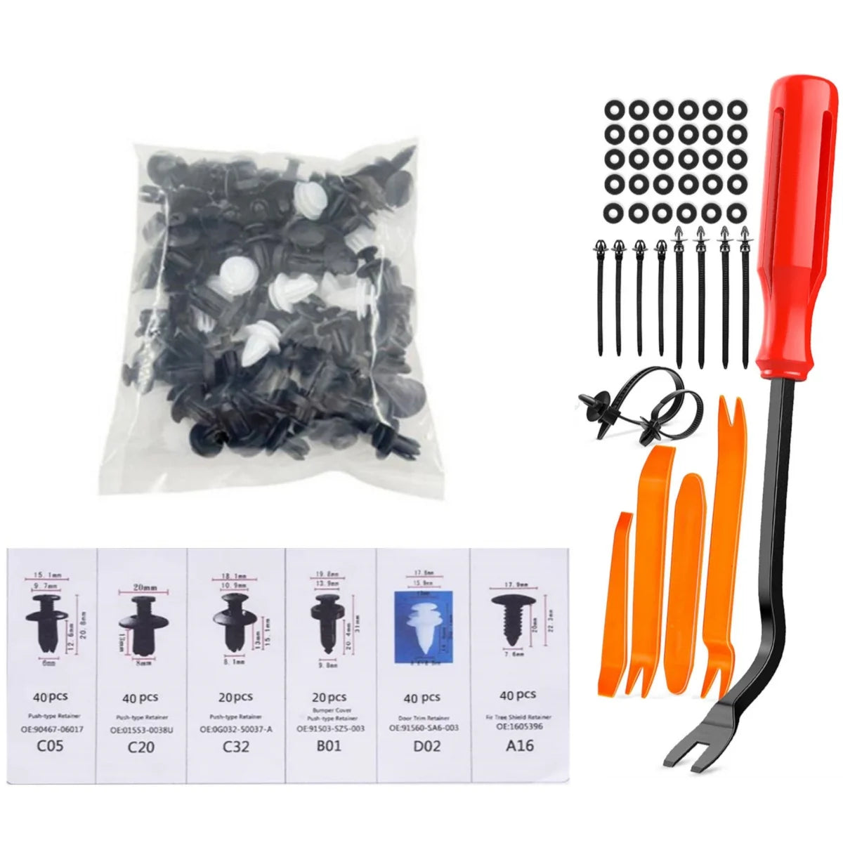 925Car Trim Clips Set with Removal Tools Auto Body Rivets Fasteners Retainer Clips for Bumper Door Fender Car Plastic Rivet Kit