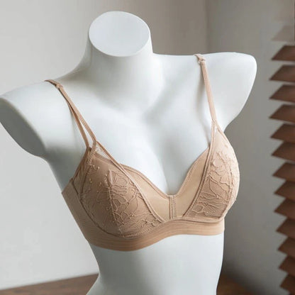 Hot Sale French Style Lace Bra Set Wireless Thin Summer Sexy Triangle Cup Soft Comfortable Women Lingerie Set