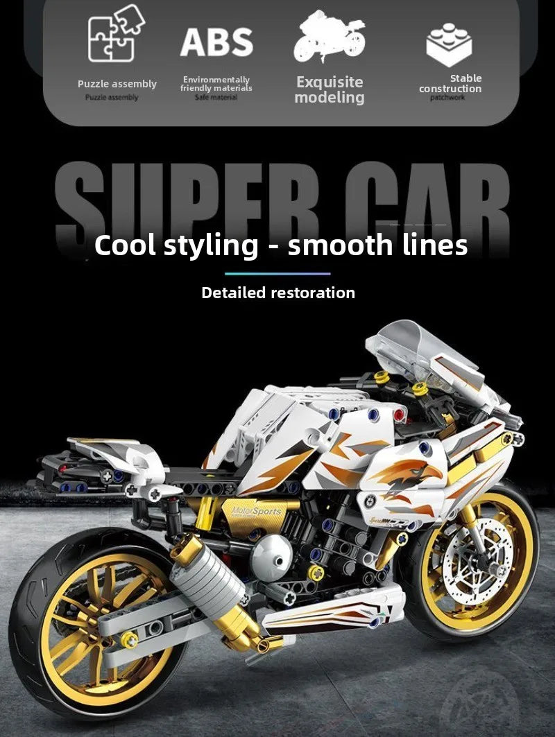 Platinum BMW Motorcycle Mechanical Racing Children's Toys Puzzle Assembled Building Block Model Ornaments Boy Gift