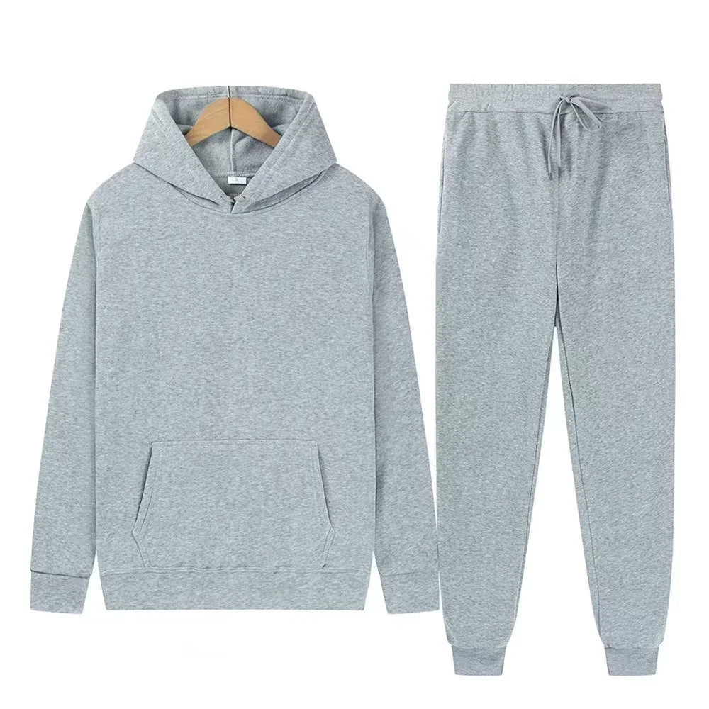 Men's autumn and winter new color solid color multi color optional hooded sweatshirt+pants fashionable casual sports set s-3XL