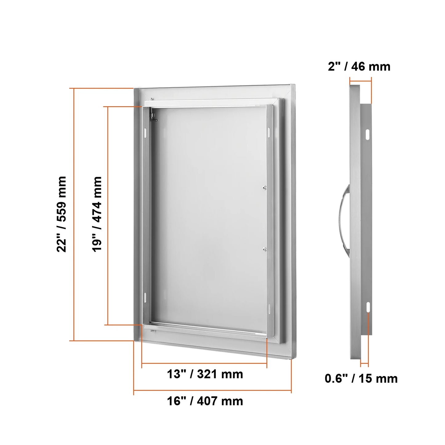 SucceBuy BBQ Access Door Stainless Steel Flush Mount Door Wall Vertical Door w/ Recessed Handle Grilling Station Outside Cabinet