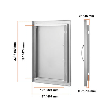 SucceBuy BBQ Access Door Stainless Steel Flush Mount Door Wall Vertical Door w/ Recessed Handle Grilling Station Outside Cabinet