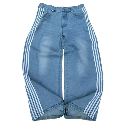 Retro Men's Y2K Baggy Jeans Camouflage Embroidered Striped Harajuku Sweatpants Women Hip Hop Streetwear Camo Wide Leg Denim Pant