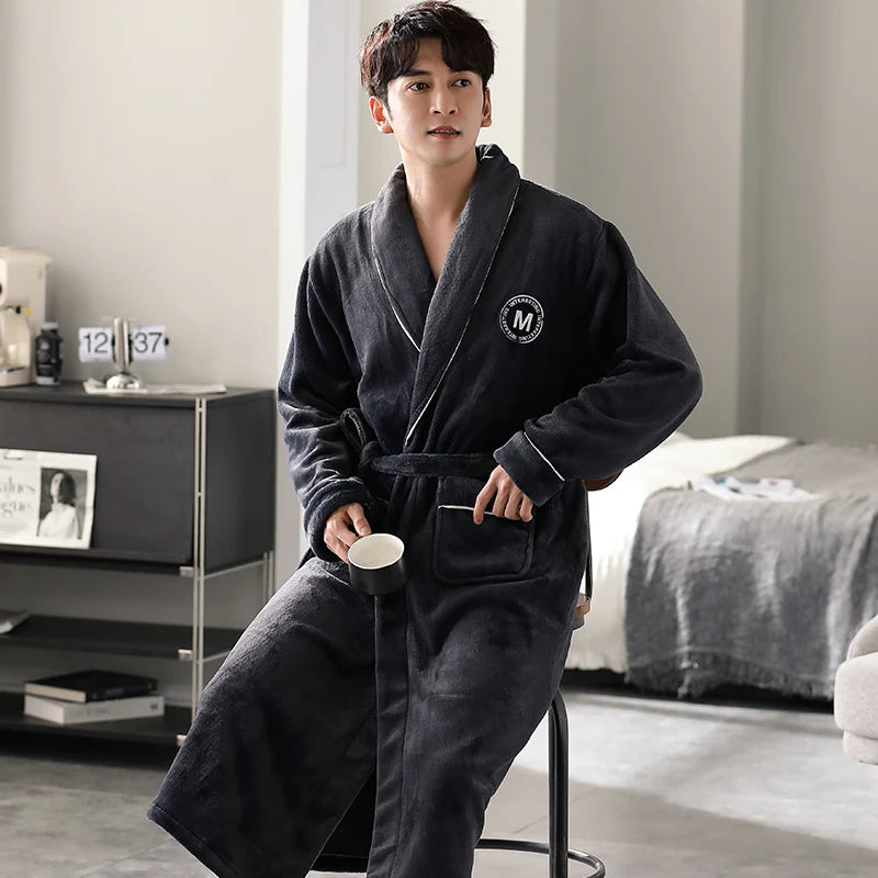 High Quality Men Bath Robe Warm Flannel Coral Fleece Bathrobe Male Dressing Gown Pijamas Hombre