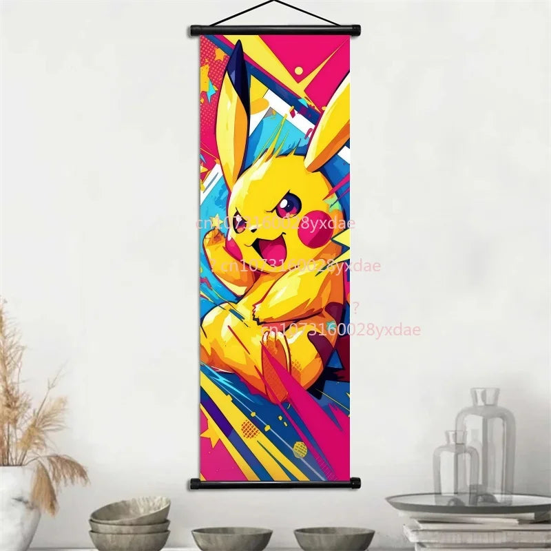 Anime Pokemon Scroll Painting Bulbasaur Charmander Squirtle Poster and Print Watercolor Wall Art Picture Home Decor Kids Gifts