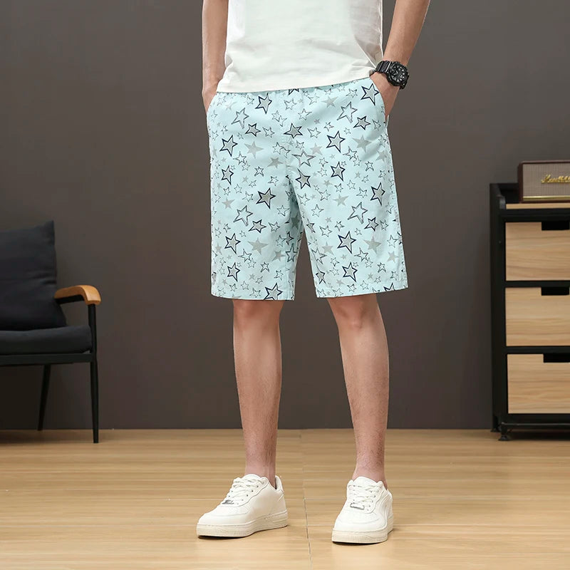 Streetwear Star Print Shorts Men Hawaii Beach Casual Shorts Outdoor Cotton Sports Elastic Waist 6XL Oversized Baggy Half Pants
