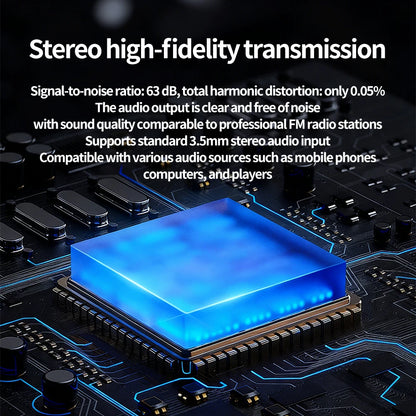0.5W FM Transmitter 76-108MHz 2KM Range LCD Stereo, 3.5mm AUX USB-C Wireless Audio Broadcast For Car & Church