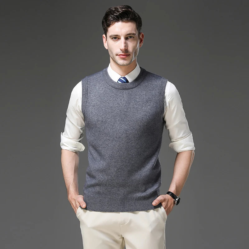 Top Grade Thick Anti-Pilling New Oneck Brand Business Casual Fashion Men Knit Pullover Sweater Vest Autum Winter Sleeveless