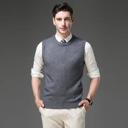 Top Grade Thick Anti-Pilling New Oneck Brand Business Casual Fashion Men Knit Pullover Sweater Vest Autum Winter Sleeveless