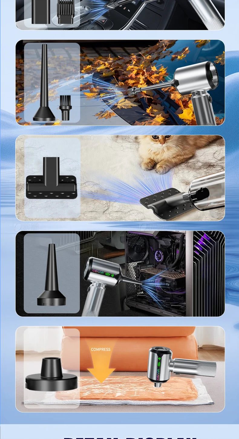 CENRR New Car Vacuum Cleaner Wireless Mini Powerful Portable HandHeld Car Cleaner LED Power Display Gift Lamp Air Gun  7500mAh