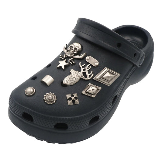 1 Set Vintage Clogs Silvery Sandals Adornos Shoe Accessories Pines Pins крокросы 지비츠 Great Pirate Skeleton Dree Round Ornament