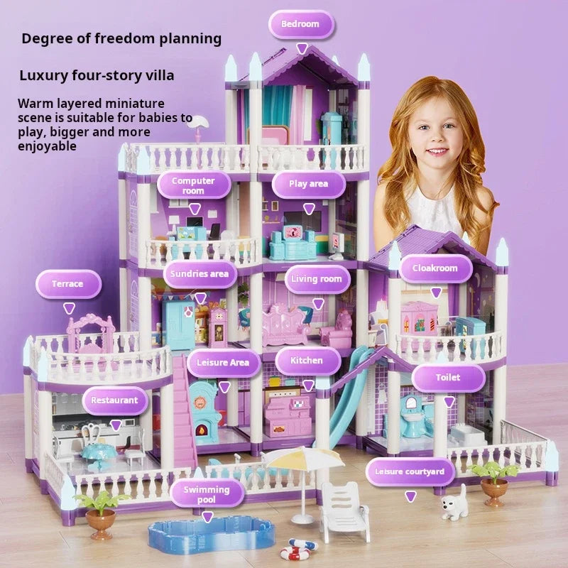 DIY Villa Castle Assembly Doll House Mini Furniture Accessories Model Home Decoration Girl Pretend Play Toy Kid Birthday Gifts