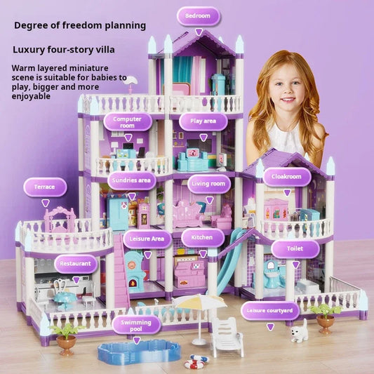 DIY Villa Castle Assembly Doll House Mini Furniture Accessories Model Home Decoration Girl Pretend Play Toy Kid Birthday Gifts