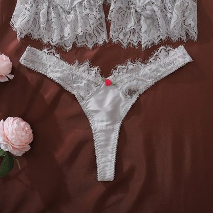 Ellolace Premium Women's Lingerie Sets Romantic Palace Corset Bra Panty Choker 3PC Elegant Princess Intimate Silver Underwear