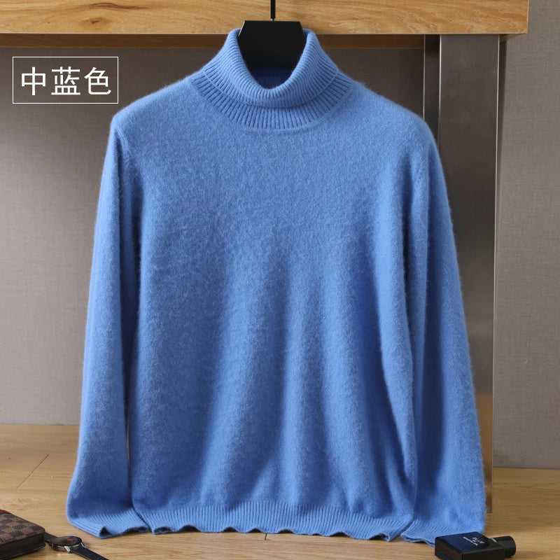 Men's Turtleneck 100% Mink Cashmere Sweater Men 2025 Autumn and Winter Large Size Loose Knitted Sweater Keep Warm Top Men Jumper