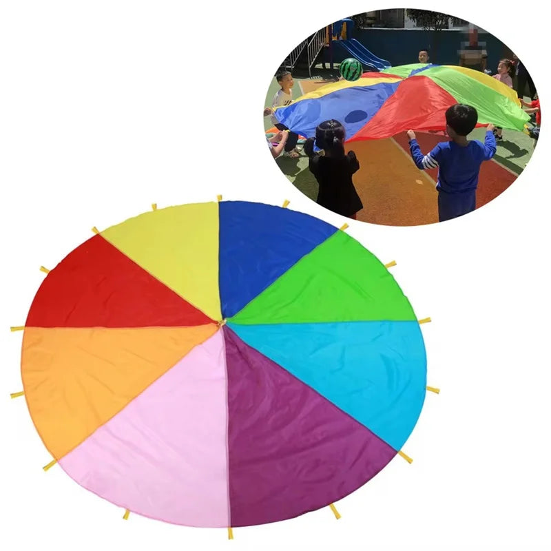 Multiple People Outdoor Camping Rainbow Umbrella Parachute Toy Jump-Sack Ballute Play Interactive Teamwork Game Toy For Kids