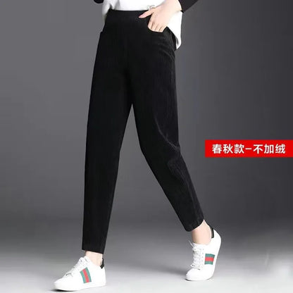 Thiened Fce Lined Corduroy Straight Leg Pants for Mom High Waist Korean Sle Commute Faion Winter Casual Trousers
